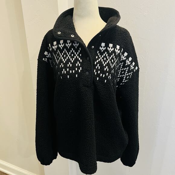 Ann Taylor LOFT Jackets & Blazers - Loft Fair Isle Cozy Sherpa Snap Collar Pullover Sweatshirt Women's Med (A0125)